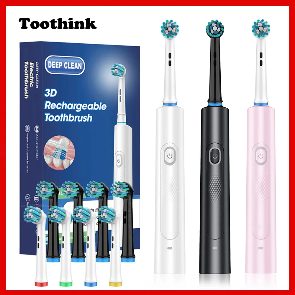 Electric Toothbrush Rotary Rechargeable Electric Toothbrush for Adult Rotating Electric Toothbrushes with 4/8pcs Soft Brush Head