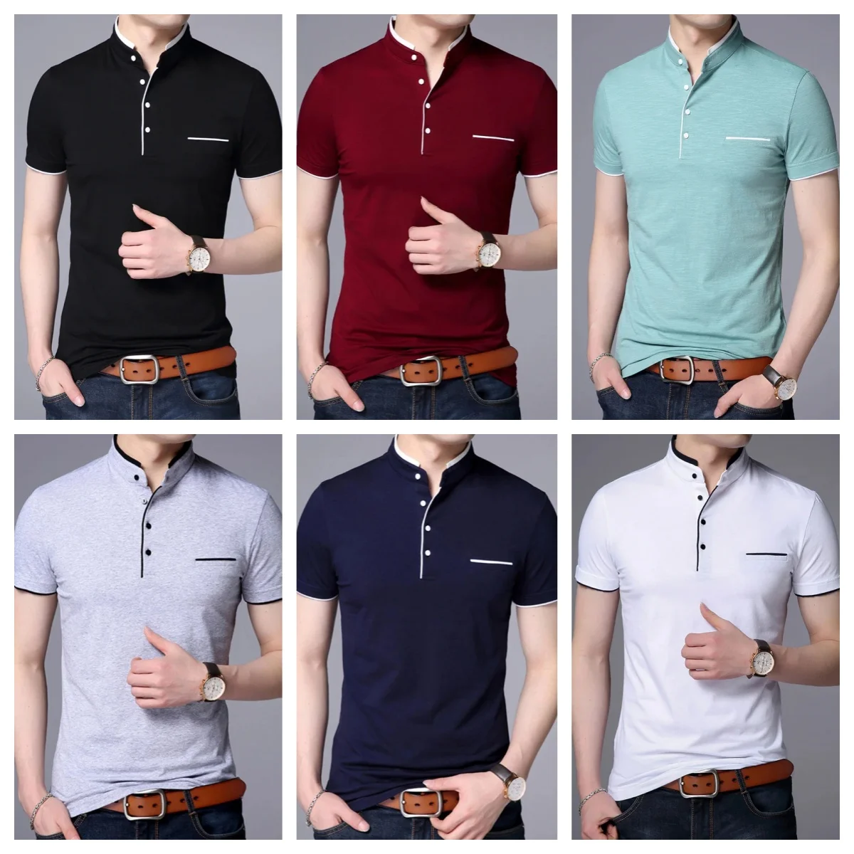 Liseaven Men Mandarin Collar T-Shirt basic tshirt male short sleeve shirt Brand New Tops&Tees Cotton T Shirt