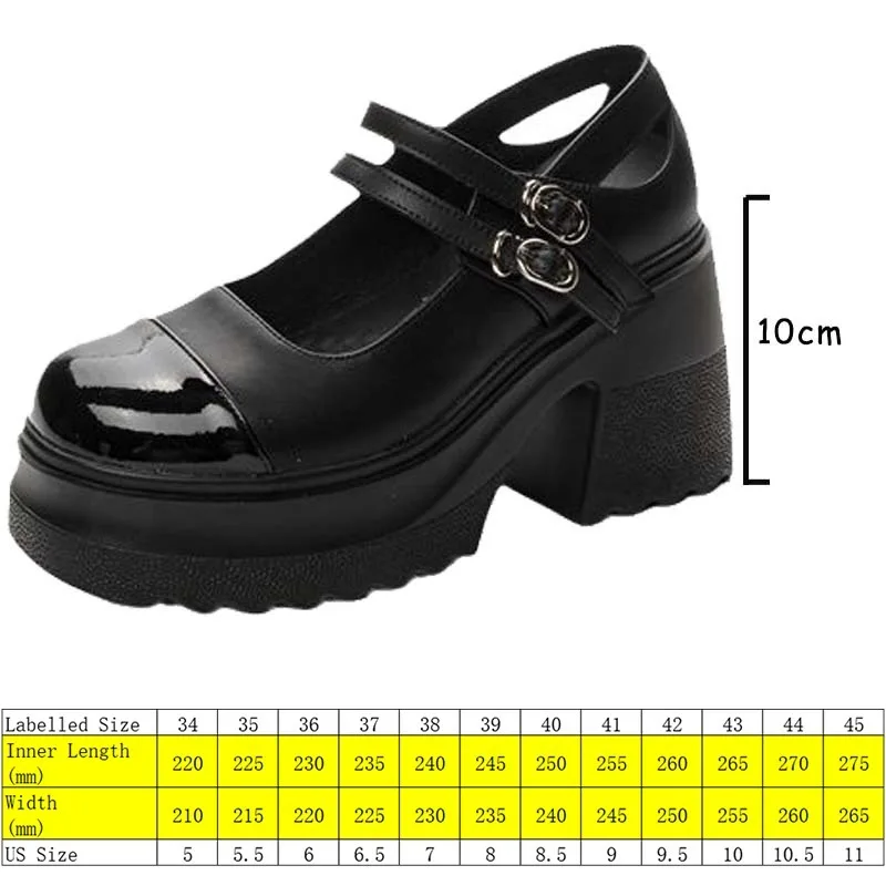 Fujin 10cm Patent Genuine Leather Breathable Pumps Summer Ankle Boots Chunky Heels Mary Jane Buckle Platform Autumn Spring Shoes