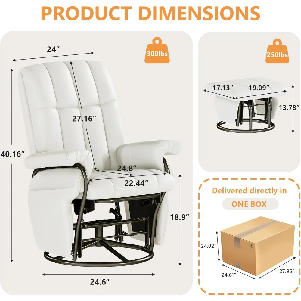 

360 ° rotating leather lounge chair with Ottoman and double-sided pockets, care glider swing lounge chair
