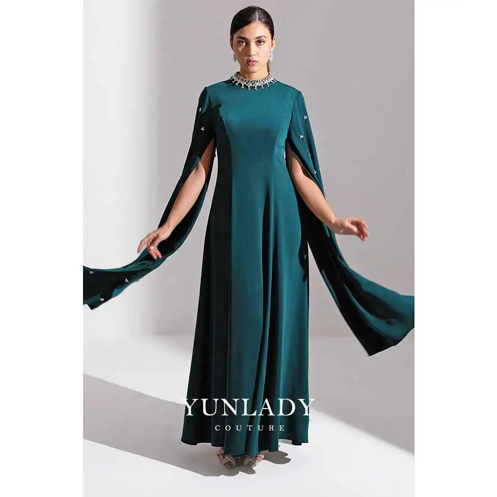 YUNLAN Luxury Rhinestone Ball Gown Custom Smock Sleeve Saudi Arabia Evening Dress 2025 Mermaid Prom Party A-line Dress