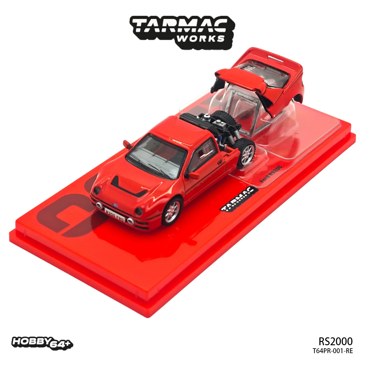 Tarmac Works Hobby64+ 1:64 RS200 Red Tooling Detachable Rear Cover Visible Engine Diecast Model Car In Stock T64PR-001-RE