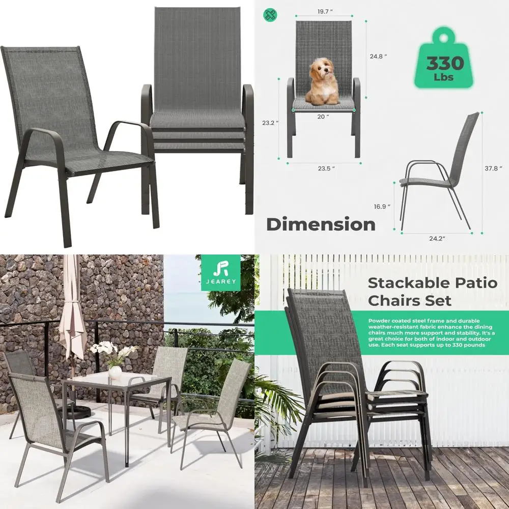 

Штабелируемый обеденный набор для патио из 4 предметов, устойчивая к атмосферным воздействиям мебель для газона, сада, заднего двора