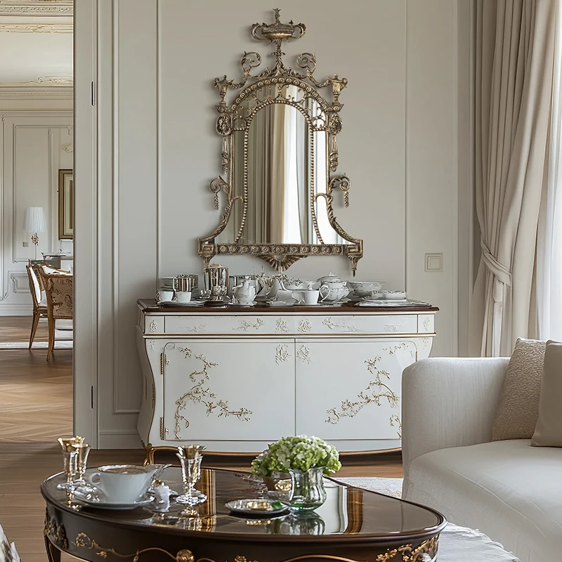 

Dressing mirror, European retro style, makeup mirror, classic, wrought iron, wall mounted, living room, foyer, large mirror