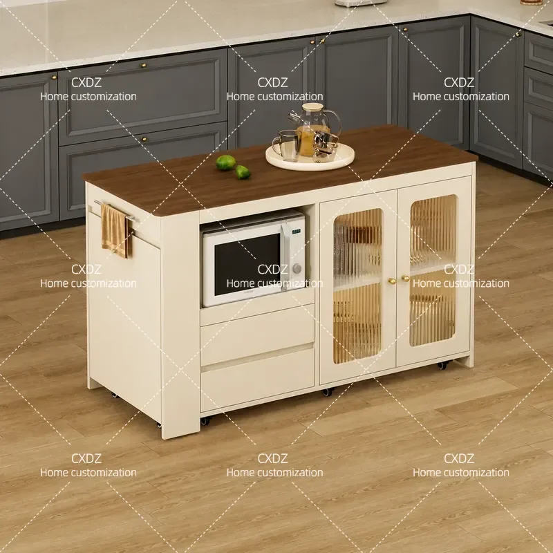 New Solid Wood Island Dining Table Integrated Small Apartment Kitchen Flush Bar Counter with Locker E104