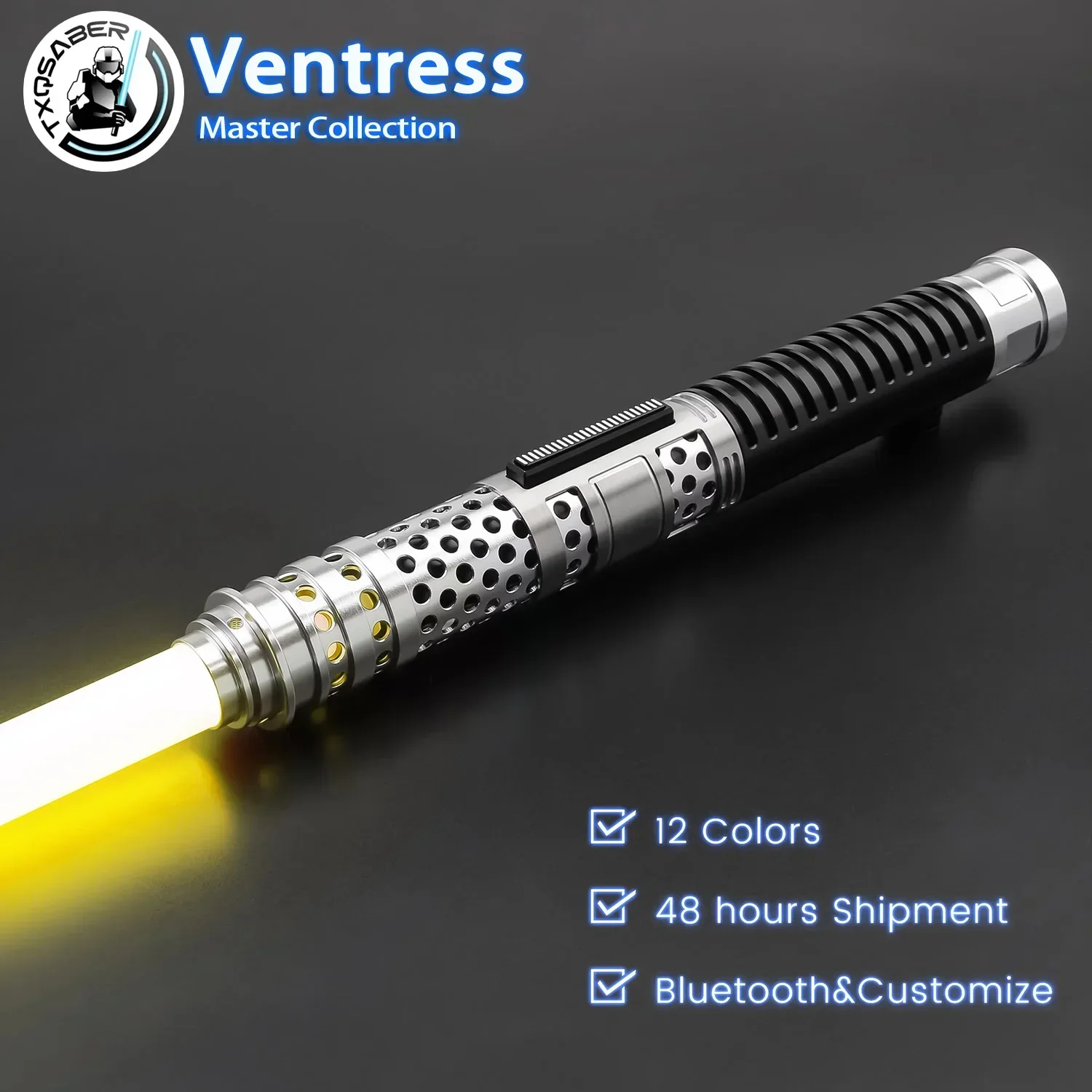 

TXQSABER Ventress's Replica Lightsaber Hollow Metal Hilt Design Yellow Laser Sword Ventress+Darthmaul Double Swords Cosplay Jedi