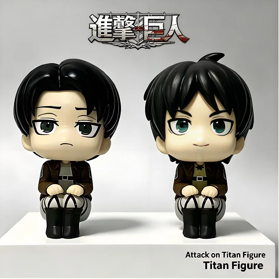 Q-Version Anime Attack on Titan Figur Look Up Levi Ackerman / Eren Jaeger / Mikasa Niedliche PVC-Figur Sammlerstück Spielzeugmodell