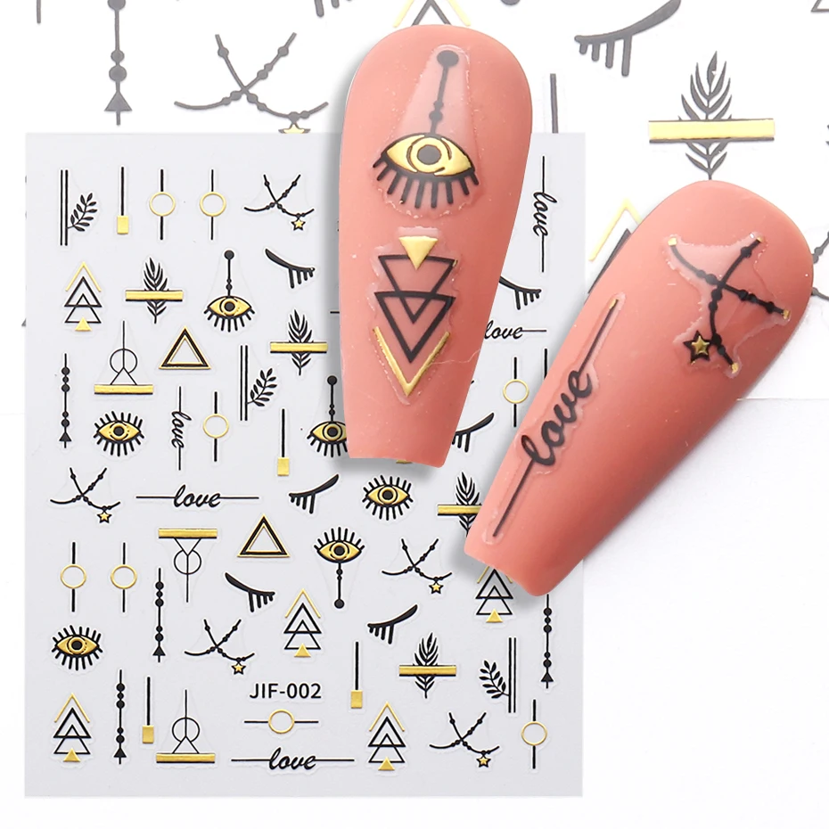 3D Nail Art Stickers Eye Lines Moon Stars Decal DIY DIY Tips Manicure Charms Gold Nails Polish Sliders Decoration Nailart JIF-02