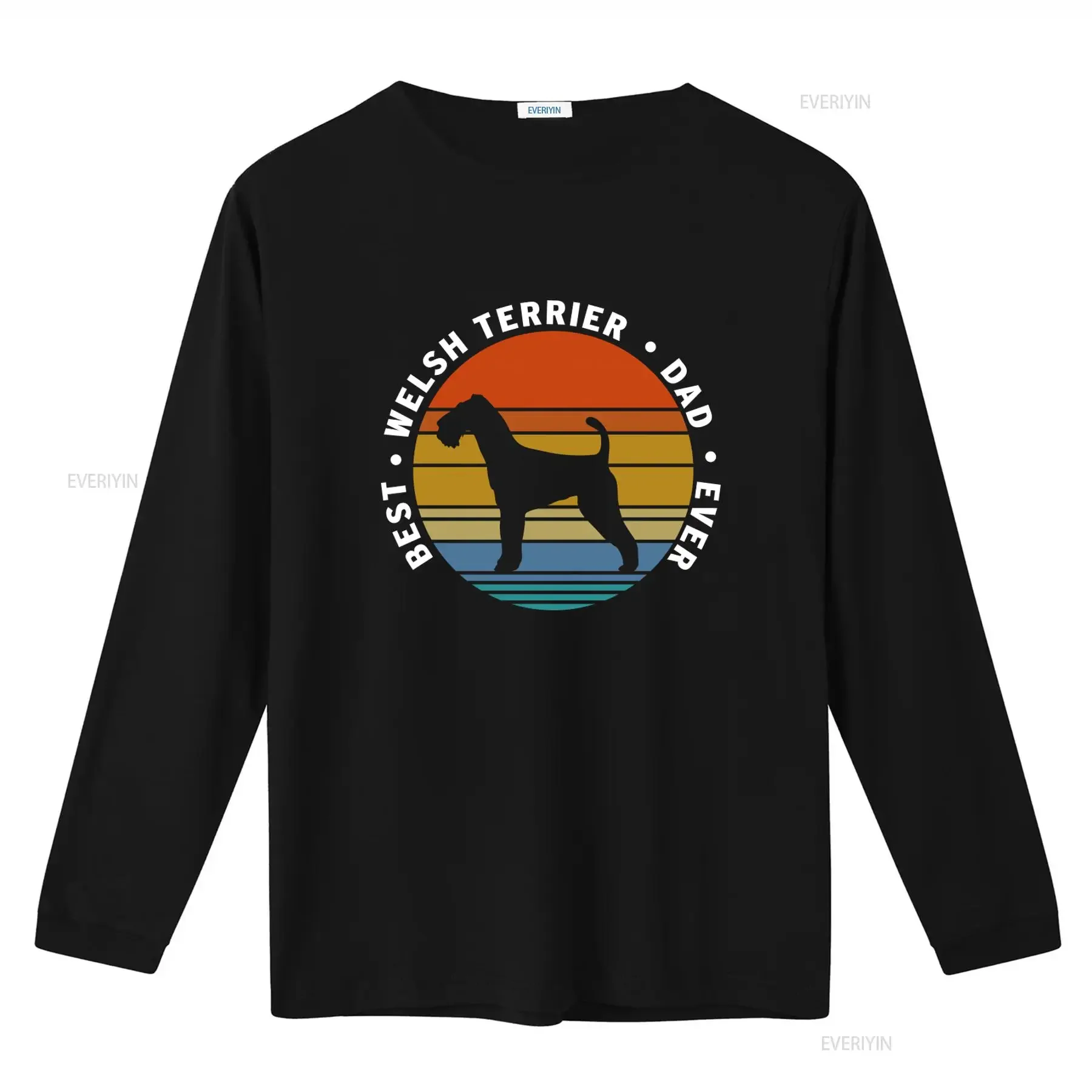 Best Welsh Terrier Dad T Shirt for Dog Lovers Retro Sunset Design  vintage Washed designer clothes graphic Casual Breathable