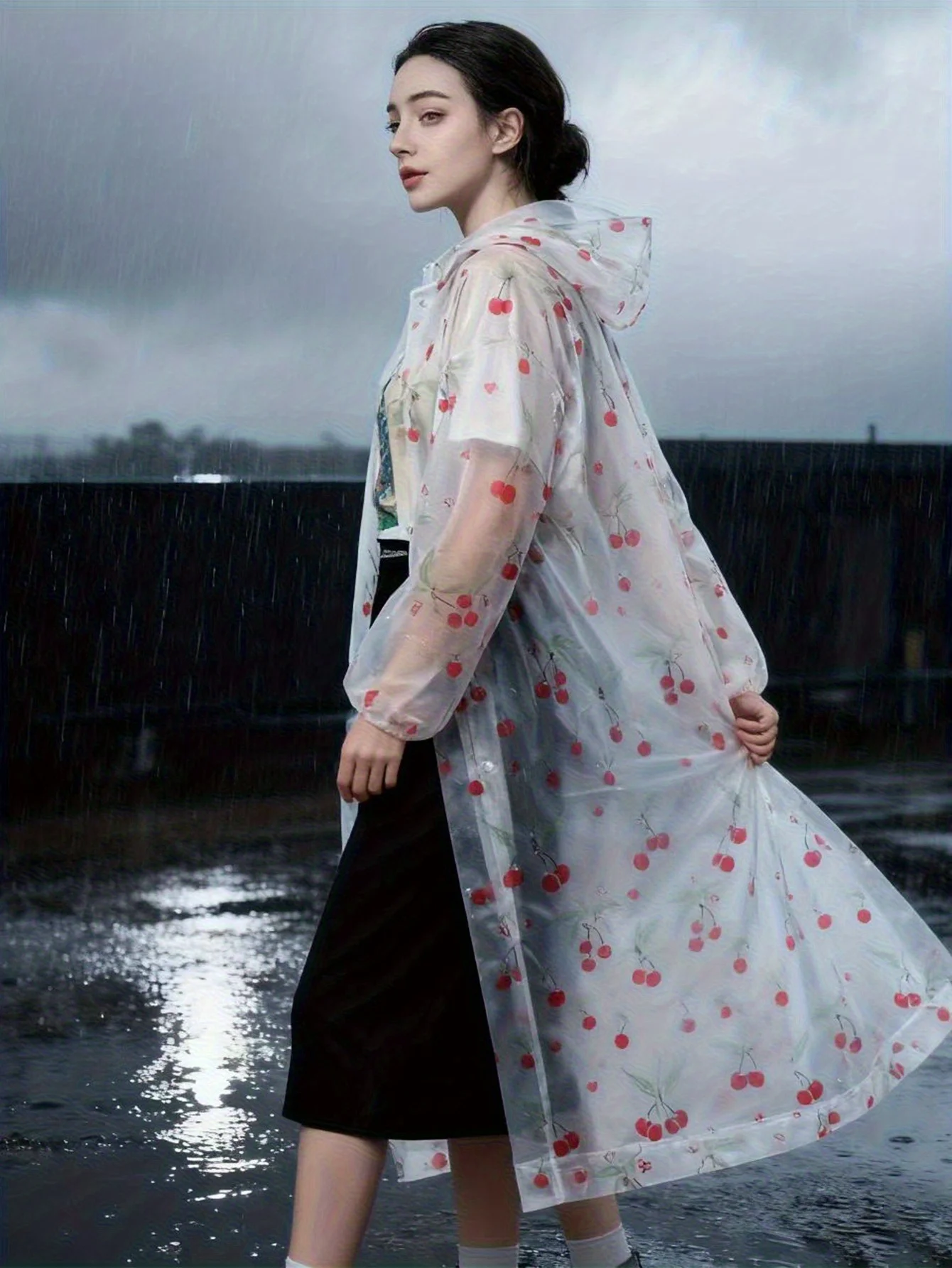 1 poncho de lluvia de moda EVA - Ligero, plegable, cortavientos, impermeable de cuerpo completo para todas las estaciones con capucha
