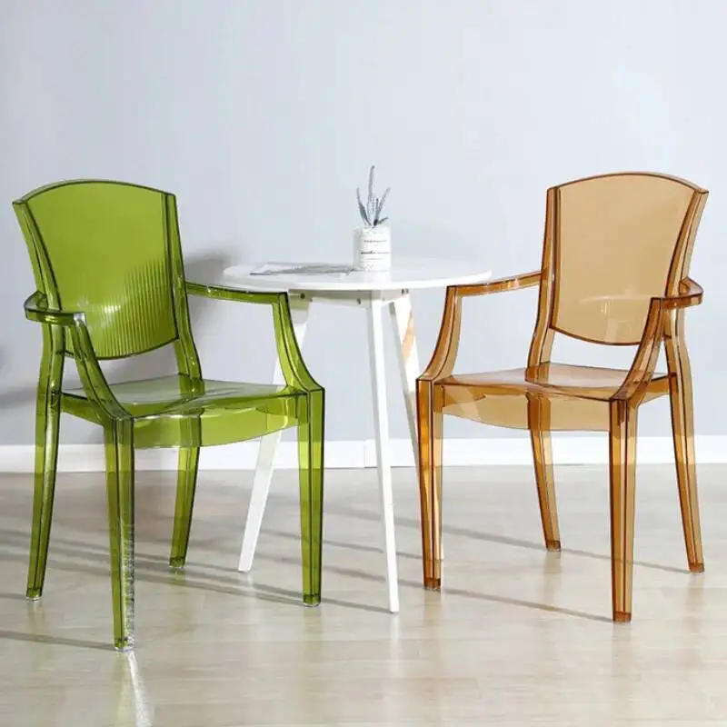 كراسي بذراعين بلاستيكية للفناء للمطبخ في الهواء الطلق وتناول الطعام كراسي طعام أكريليك شرفة شفافة Cadeira أثاث منزلي QQ