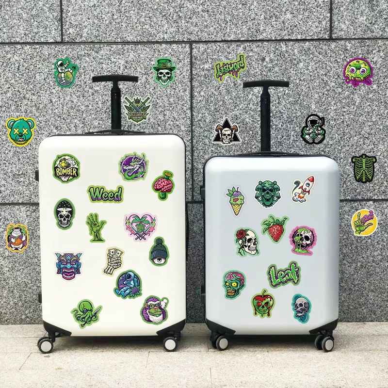 50pcs Green Graffiti Style Stickers Cartoon Aesthetic Decals For Laptop Notebook Skateboard Suitcase Guitar Waterproof Stickers