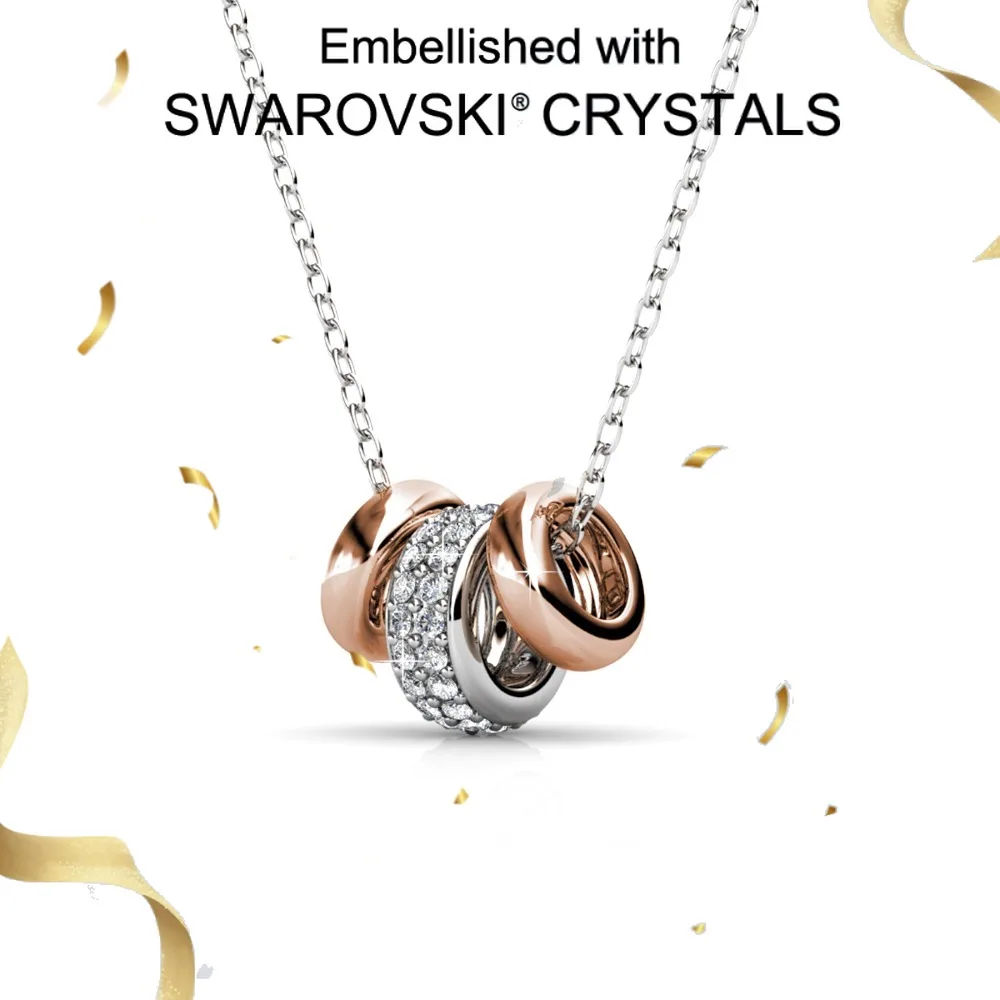 

Daisini Three Beads 925 Sterling Silver Bi Color Pendant Necklace Minimalist Jewelry Embellished with Swarovski Crystals