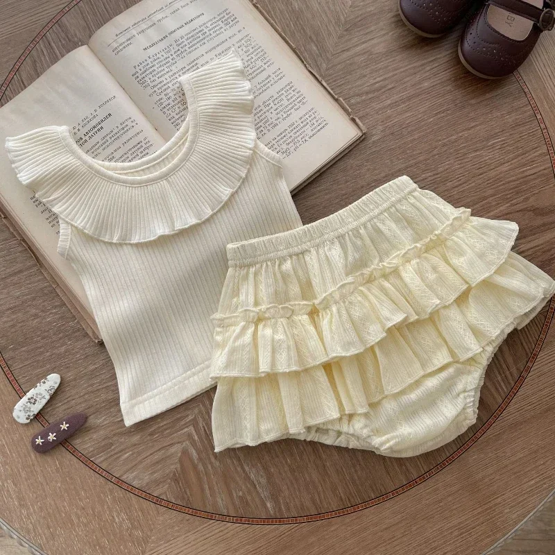 Baby Tops Summer Infants Shorts Cotton Backless Sleeveless Ruffle Collar Top Newborn Girl Princess Clothing