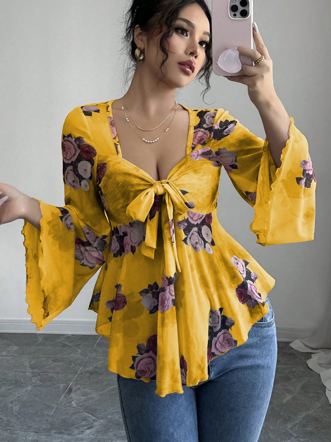 قميص علوي نسائي أنيق بياقة مربعة وأكمام طويلة قمصان Blusa Elegante Manga Larga Kadın Ip Askelig Bluz Бluosna Жénarska #3