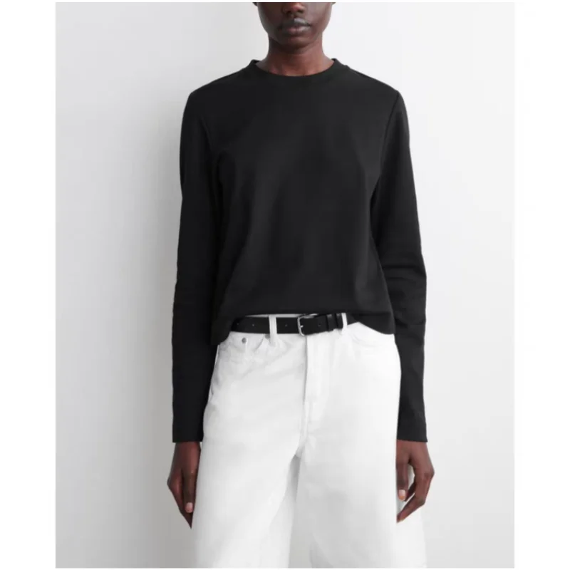 

Versatile Stand Edition Long Sve round Ne T-irt Bla Base irt Autumn New Arrival Commute Sle Universal Fit Cotton