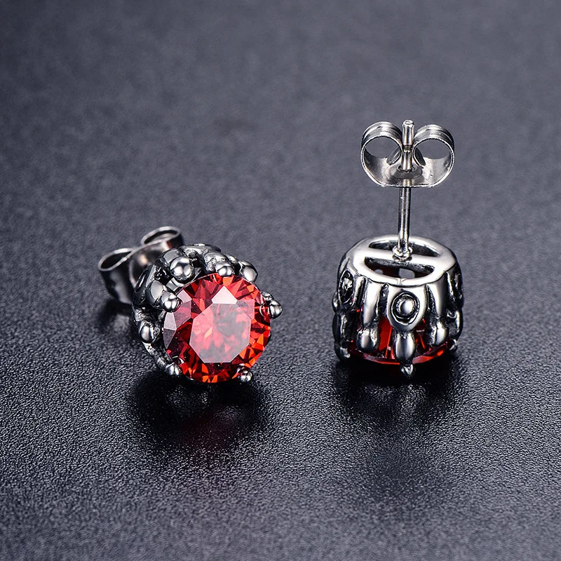 Stainless Steel Titanium Black Red Simple Flower Zircon Hip Hop Piercing Stud Earrings for Men Women Couple Gift Jewelry