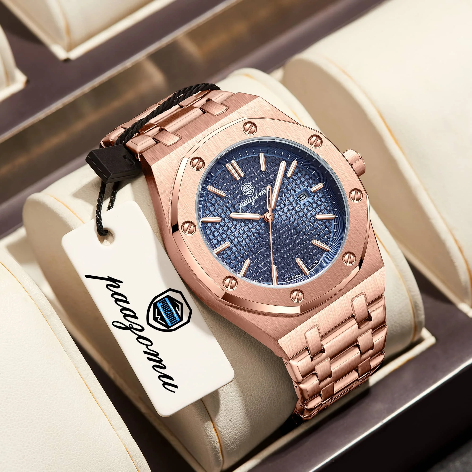 PAAZOMU الفاخرة الرياضة كوارتز رجل ساعة اليد مقاوم للماء مضيئة تاريخ الرجال الساعات الفولاذ المقاوم للصدأ ساعة رجالي ذكر Reloj + صندوق #1