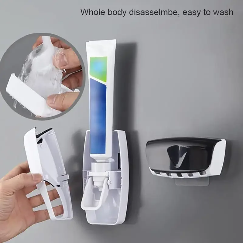 1PC Automatic Toothbrush Dispenser Wall Mount Toothpaste Squeezer and Toothbrush Holder Set for Kids Family Bathroom Use