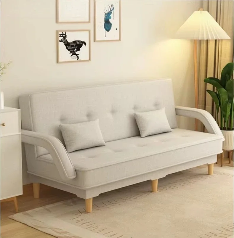 2026 living room apartment furniture art style natural cotton and linen fabric folding sofa bed