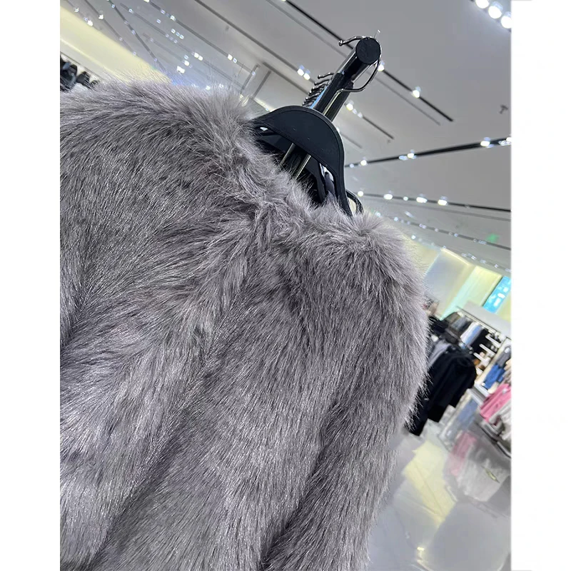 Spring Women\'s Cardigan Jacket Round Neck Pocket Fur Coat Solid Loose Suede Jacket Streetwear Vintag Outerwear