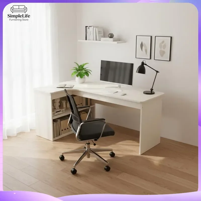 Space Saving Corner Computer Desk with Shelves Storage Workstation Writing Desk for Home Office Small Space Desktop Furniture