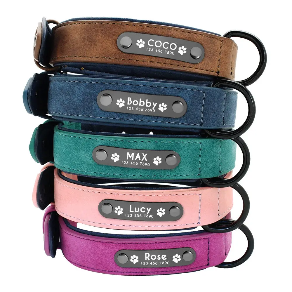 Personalised Dog Collar Soft Leather Collar Free Engraved ID Tag for Pets S-XL Anti Lost Puppy Pet Tag Dog Accessories