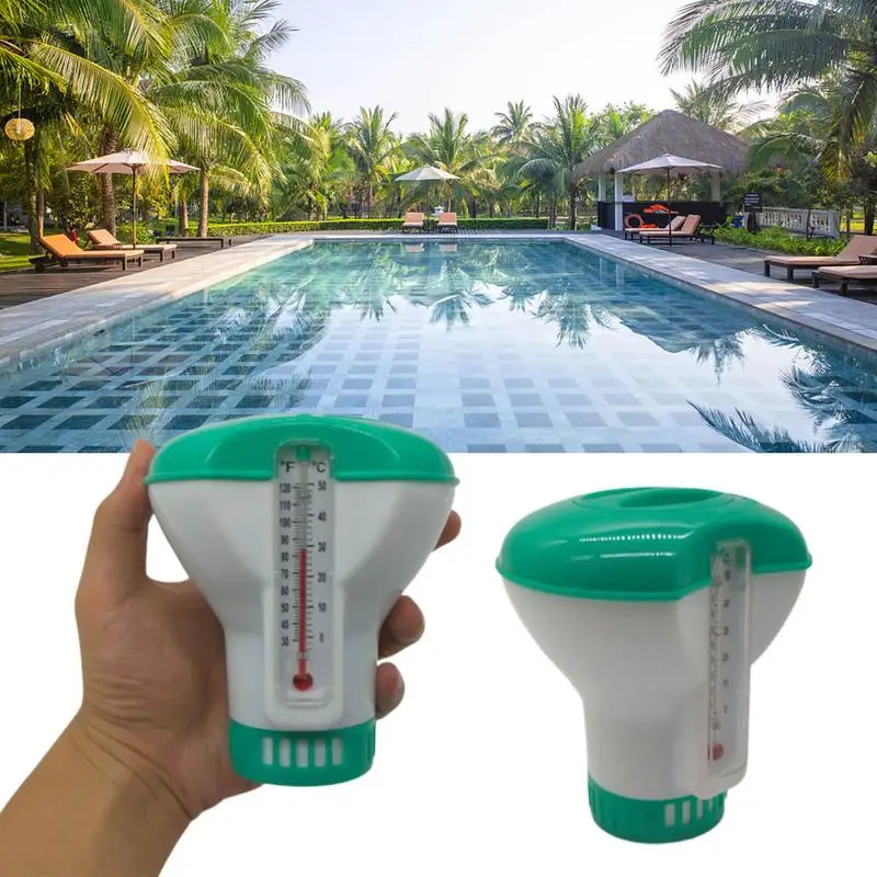 Swimming Pool Pill Floating Cup Containers For Pool Cleaning Chemicals Pool Cleaning Floating Sterilizer With Thermometer 2in1