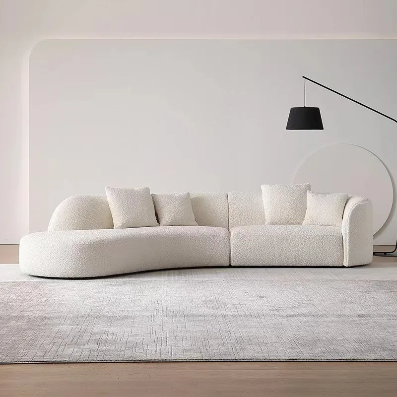 Luxury Apartment Minimalist Modern White Velvet Fabric Interior Linen Leather Curved Living Room Furniture Sofa