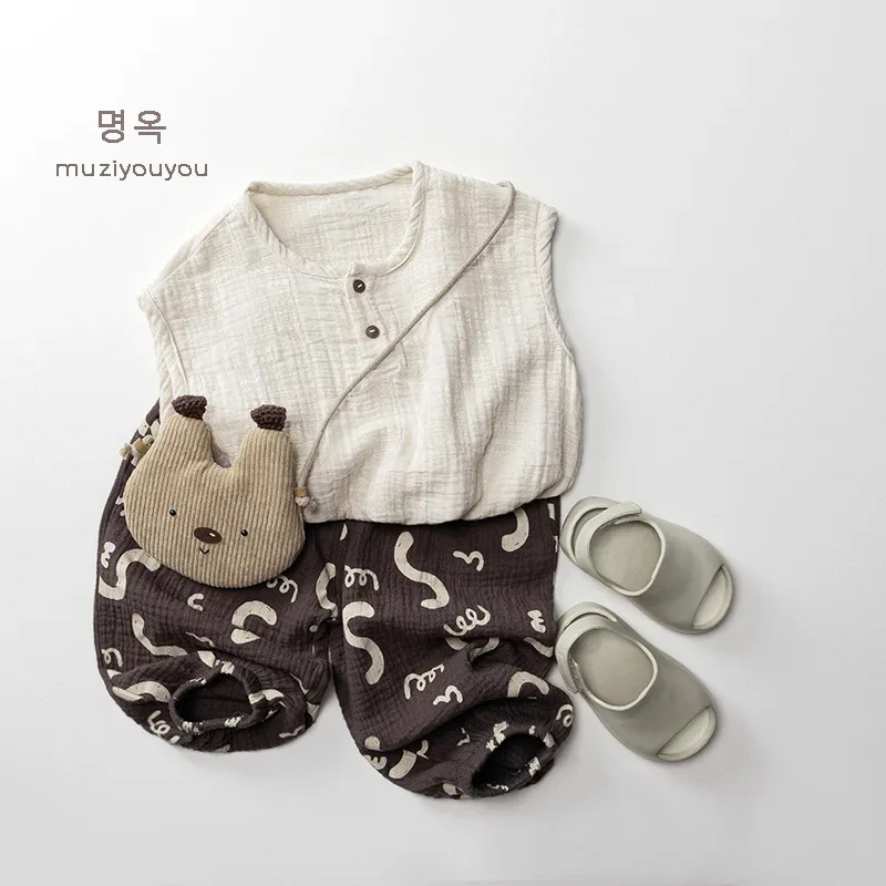 Children's Cotton Yarn Sleeveless Vest, T-shirt, 2025 Summer New Product, Men's and Women's Baby Tops Clothing Wholesale