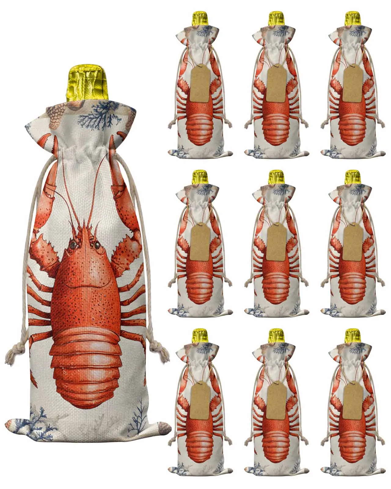 

10pcs Wine Bottle Covers Retro Ocean Lobster Wine Holder Carrier Packaging Bag Wedding Party Decor Gift