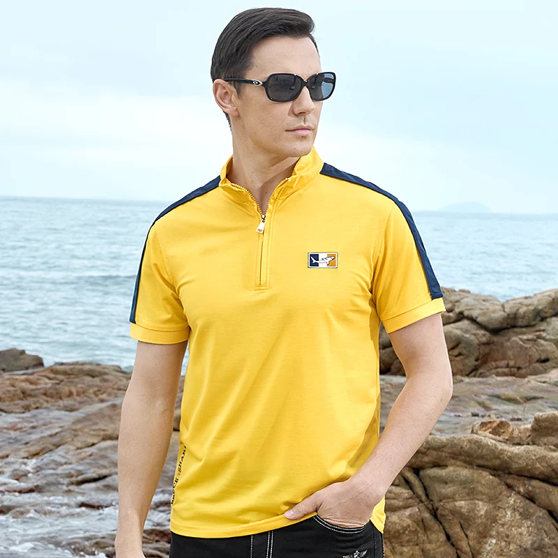 New Summer Straight Men's Short Polo Bruce&Shark Fashion Stand-up Collar Mercerized cotton T-shirt Casual Loose Breathable Big