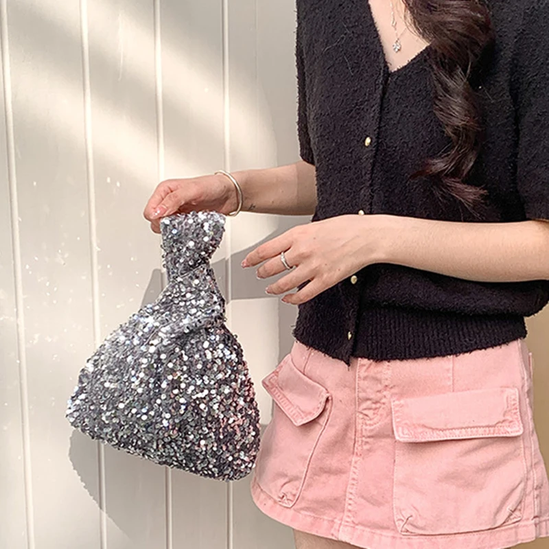 Women Sequin Bling Clutch Bag Fashion Evening Luxury Shoulder Bag Glitter Shiny Ladies Party Purse Wrist Knot Handbag