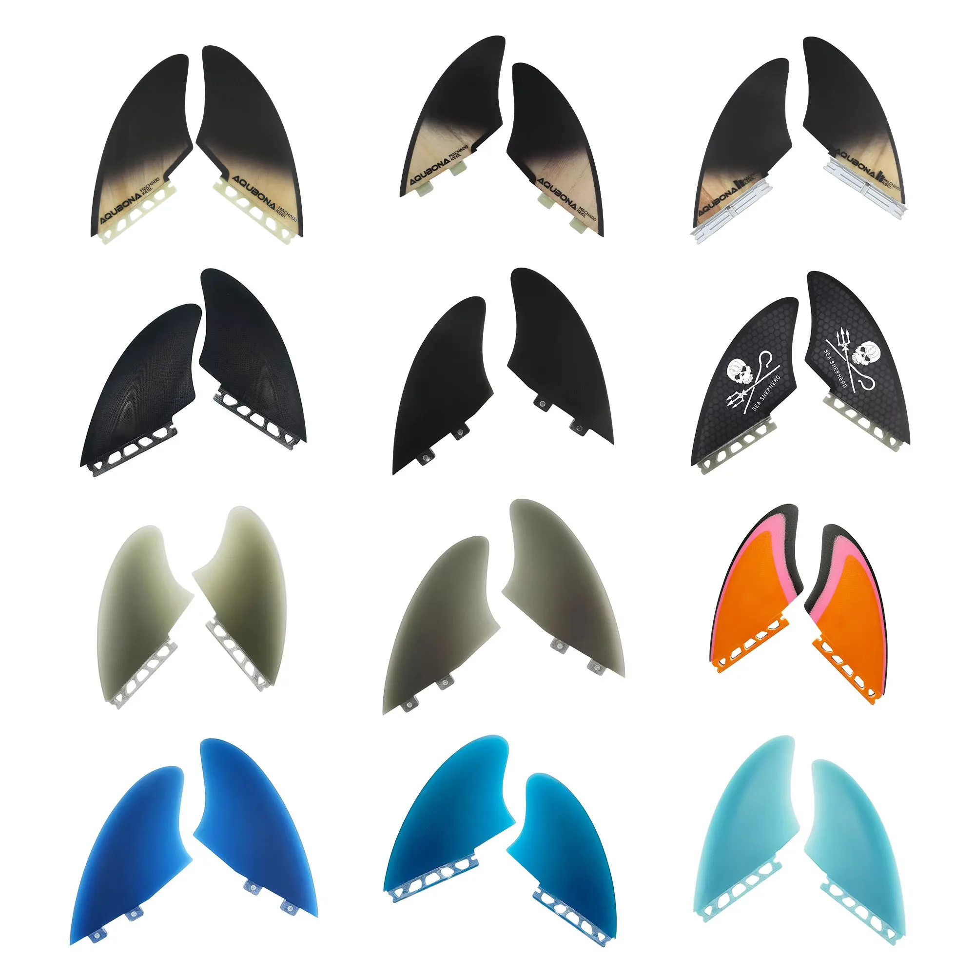 Tablero de quilla de surf set gemelo/pestañas individuales fibra de vidrio sólido para durabilidad liviana y alto rendimiento: aletas para tablas de surf de pescado