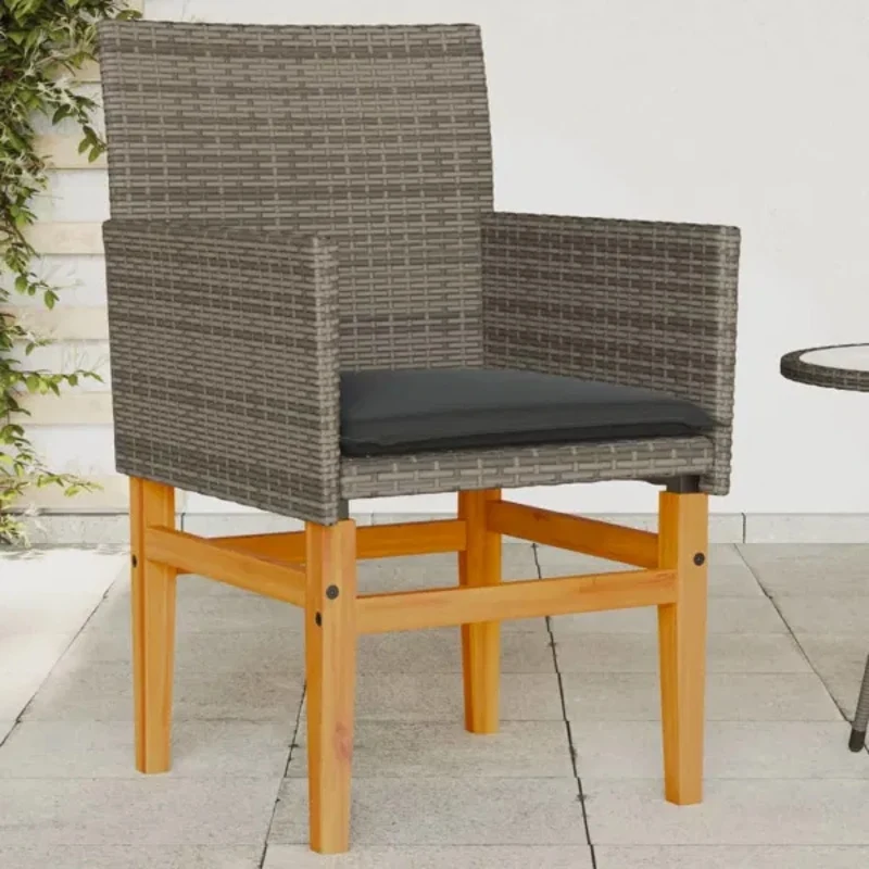 

2 PCS Set of Patio Chairs Black Soft Cushions Simple and Elegant Simple and Stylish Gray Poly Rattan Solid Wood Rattan Chairs