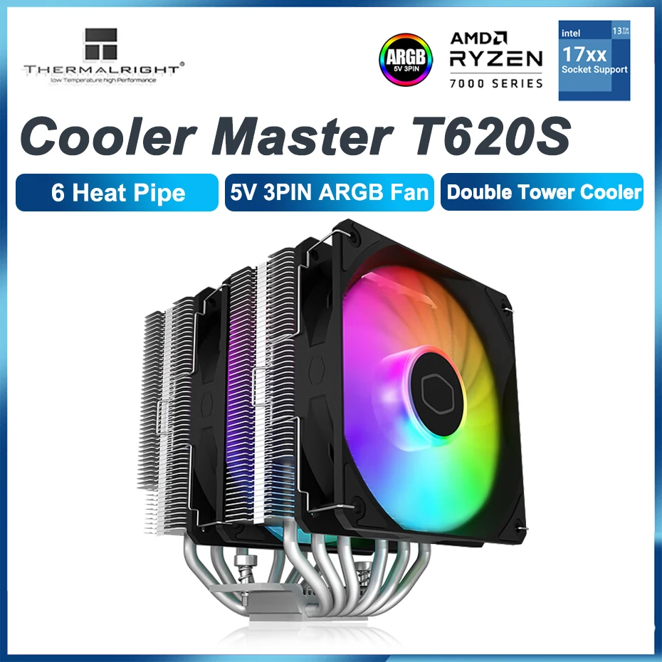 Cooler Master Blizzard T620S 6 Heat Pipe CPU Cooler Double Tower 5V 3PIN ARGB Fan Air-cooled Radiator For LGA1700 1200 115X AM4