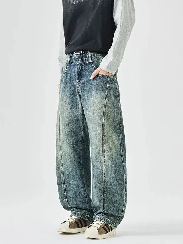 

Мужские джинсы прямого кроя в американском стиле, свободные повседневные брюки, осенняя новинка, модный бренд, смесь хлопка, без стрейча