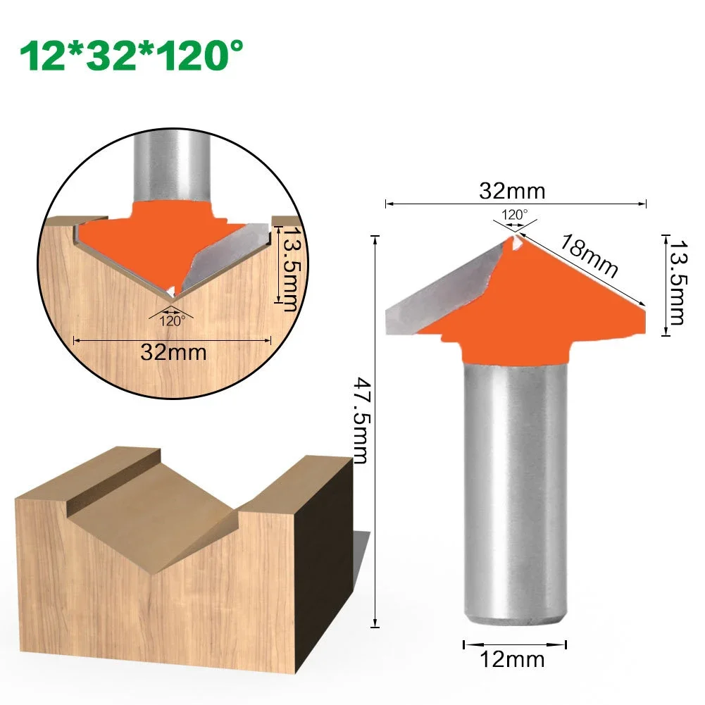 1 قطعة 12 مللي متر 1/2 ''عرقوب الخامس الأخدود CNC النقش قاطعة المطحنة 90-120 درجة النجارة نحت سكين كربيد التنغستن أداة القطع