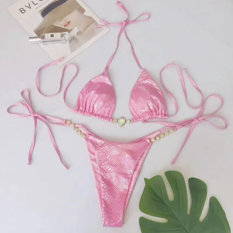 Nuovo bikini sexy in pelle PU lucida con stringhe estreme costume da bagno femminile costumi da bagno donna bikini a due pezzi costume da bagno halter costume da bagno