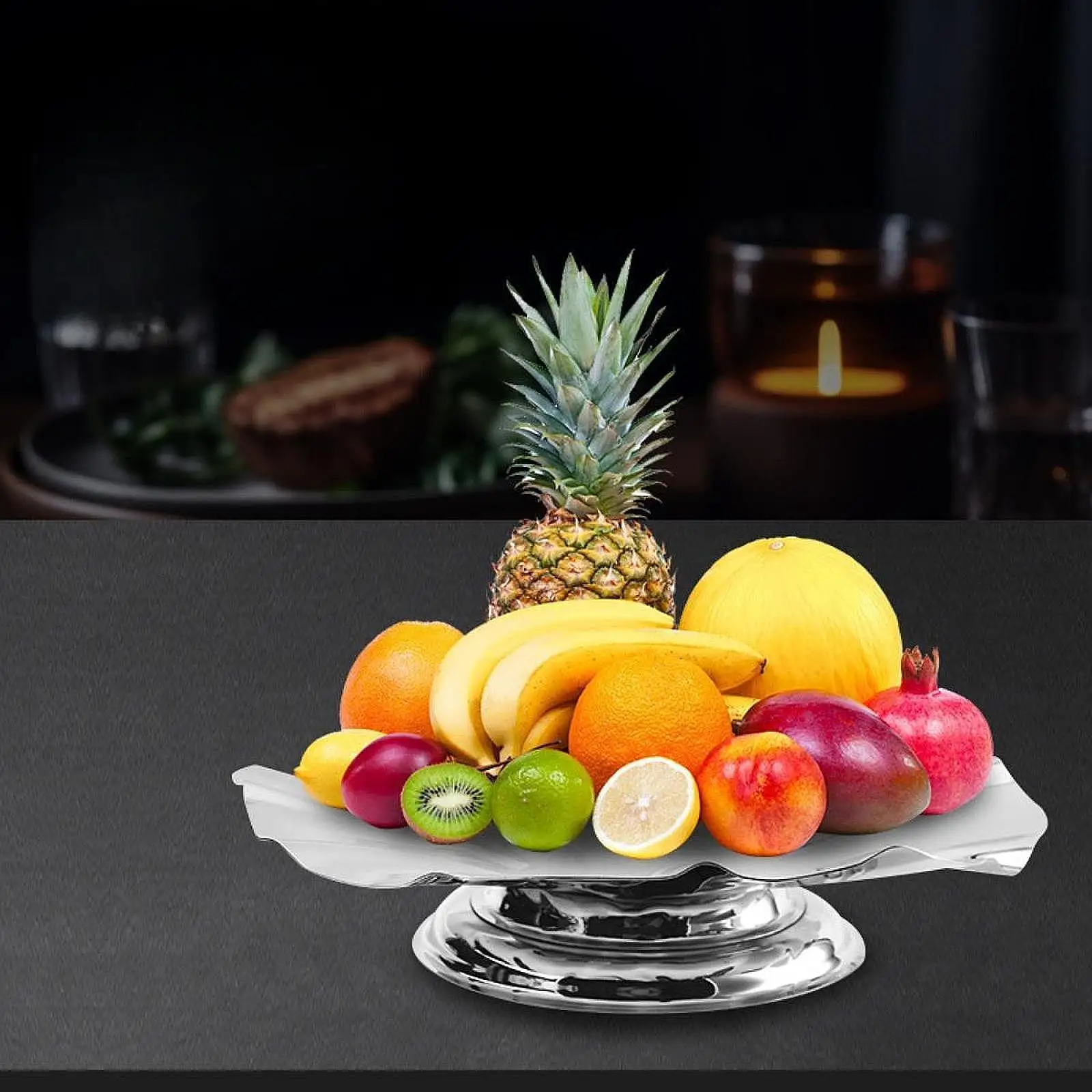 

Stainless Steel Fruit Bowl Snack Plate Decorative High Base Pedestal Serving Tray Tea Party Dish for Office Home Kitchen