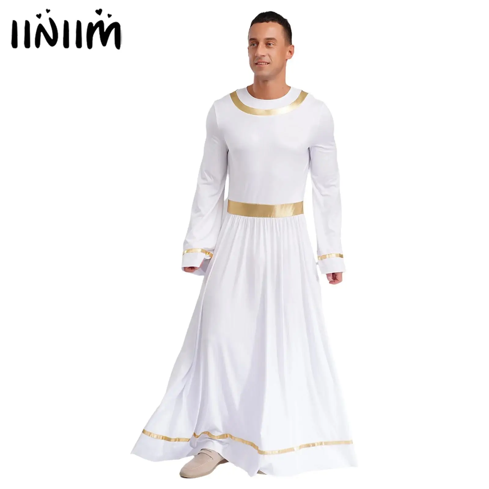 

Mens Liturgical Praise Worship Long Robe Long Sleeve High Waist Gold Loose Robe Church Christian Pray Festival Cosplay Costume
