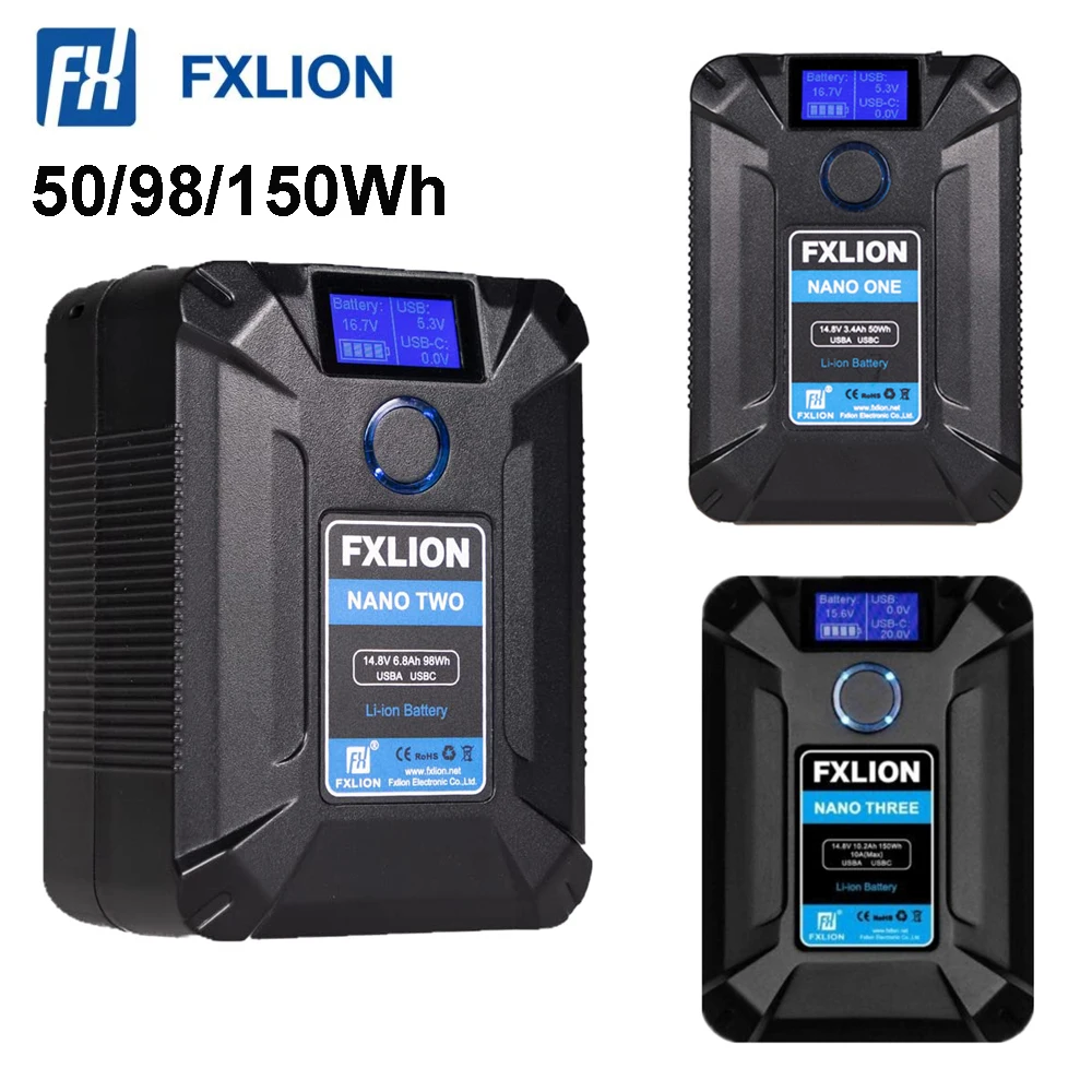 FXLION Nano 50/98/150WH Tiny V-Mount/V-Lock Battery for Cameras, Camcorders,Large LED Lights, Monitors, MacBook and Smartphone