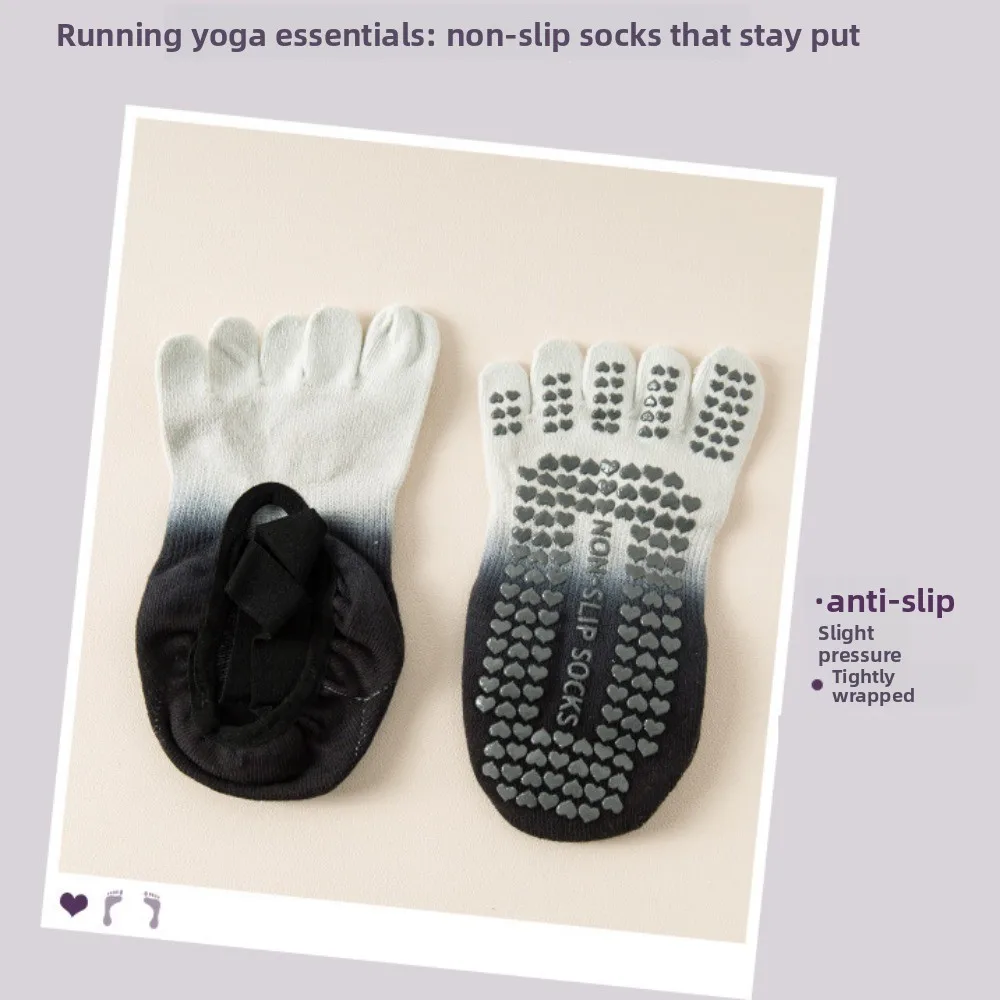 

Пара профессиональных хлопковых носков для йоги с пятью пальцами, противоскользящие, с перекрестными ремешками