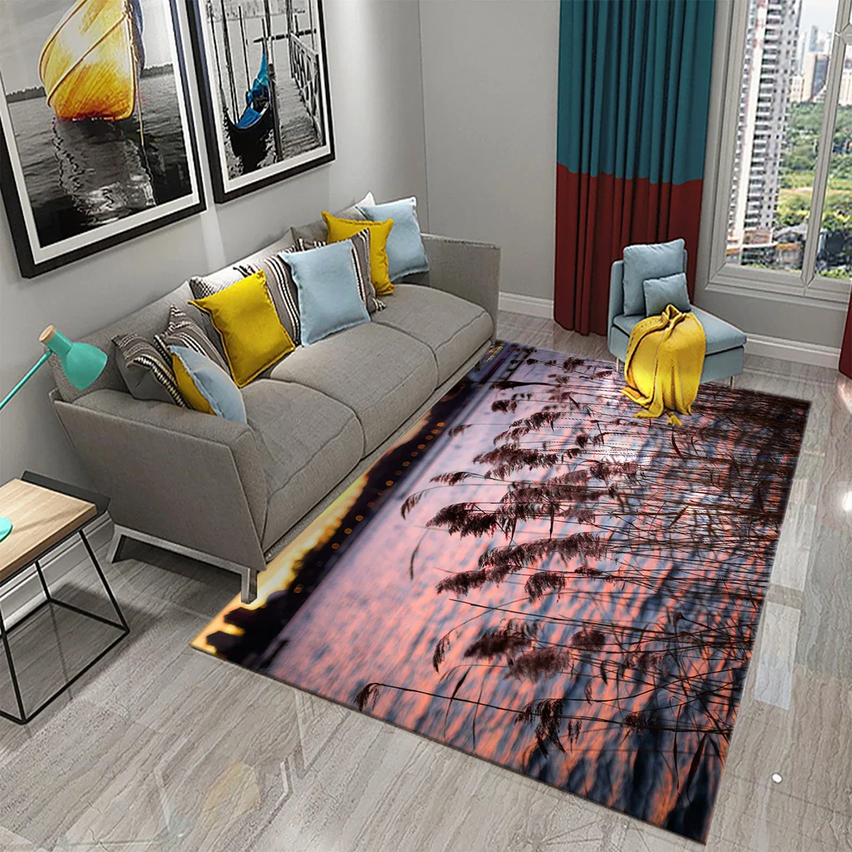 Reeds View Carpet Sunset Riverside Landscape Area Rugs for Home Living Room Bedroom Children Room Chair Carpet Floor Mat Doormat