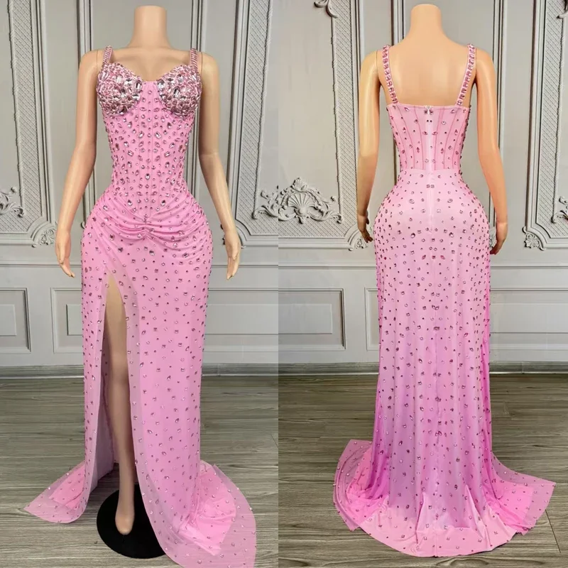 

Pink Rhinestone Evening Dress Women Birthday Party Festival Dress Bar Dj Ds Jazz Costume Stage Performance Outfit Club Wear
