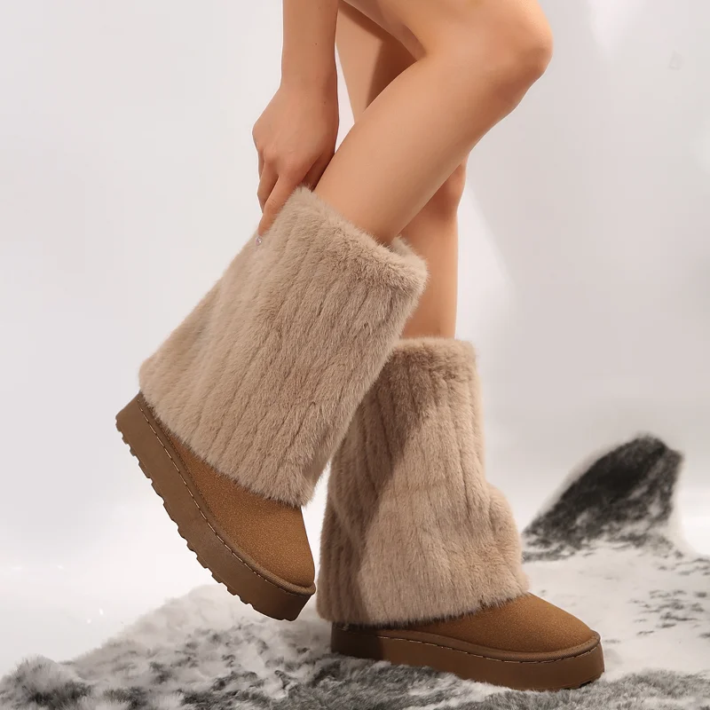 Winter Snow Boots Women's Sole Integrated Short Boots with Plush and Thickened Anti Slip and Warm Cotton Shoes Plus Size 36-43