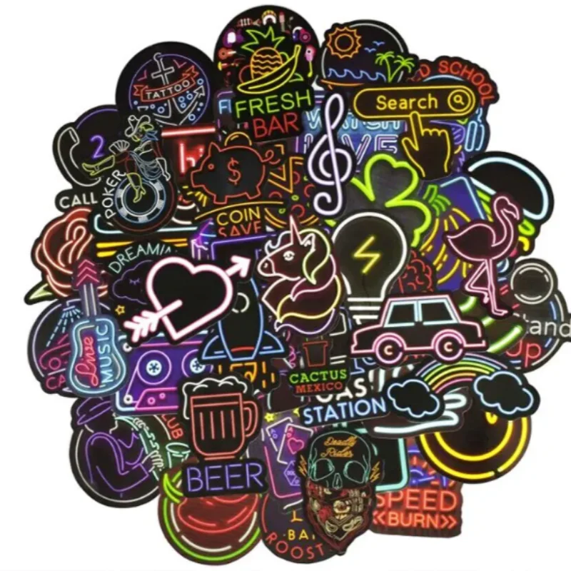 50pcs Waterproof Graffiti Bicycle Stickers Cartoon Laptops Cars Motorcycles Luggage Compartments Neon Light Sticker
