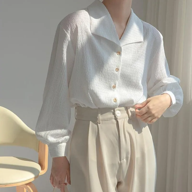 White Shirts Women French Style Solid Gentle All-match Spring Summer Tops Loose Elegant Design Chic Female Turn-down Collar Lady