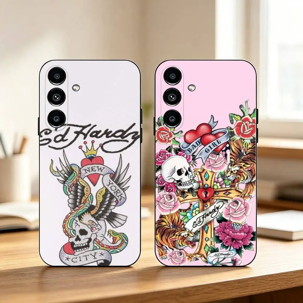 Fashion Ed Hardy Brands  Phone Case Black Silicone Soft For Samsung Galaxy A73,A72,A71,A70,A53,A52,A51 Gift