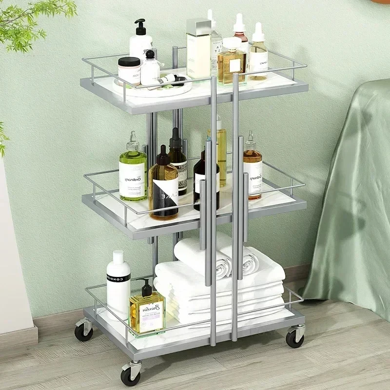 Modern Iron Salon Trolleys Nordic Salon Furniture Multi-functional Auxiliary Cart with Wheels Multi-layer Storage Tool Carts